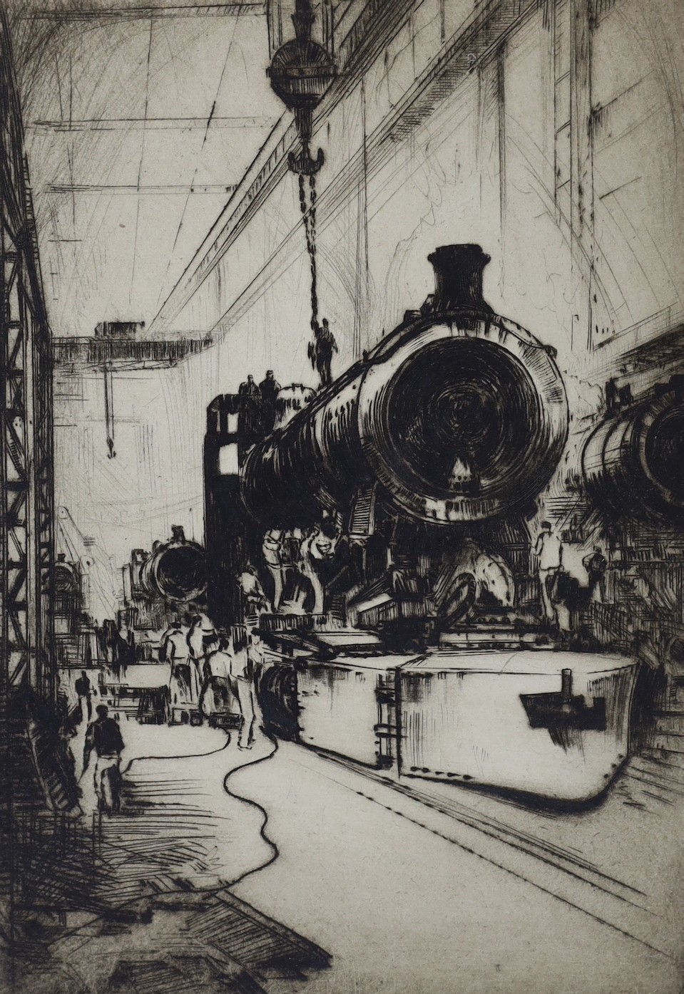 Frank Henry Mason (1876-1965), Impressions of the Works of William Beardmore and Company Ltd, Glasgow, folio of six etchings, all signed in pencil, 25 x 18cm, folio overall 46 x 37cm